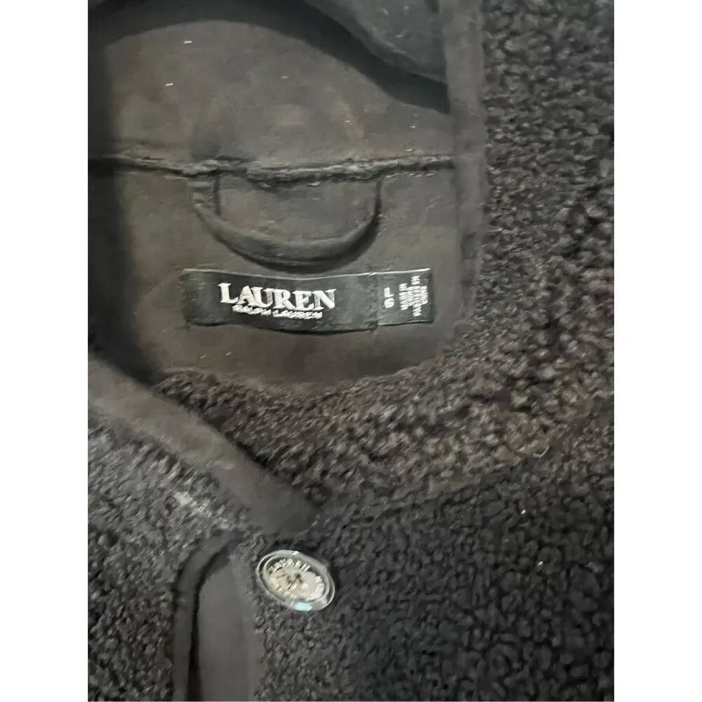 Lauren Ralph Lauren Women's Black Faux Shearling Long Sleeve Jacket Large NWOT